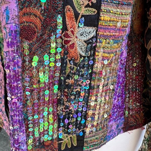 Coldwater Creek Floral Embroidered Patchwork Velvet Multi Color Sequin Jacket - Picture 6 of 9